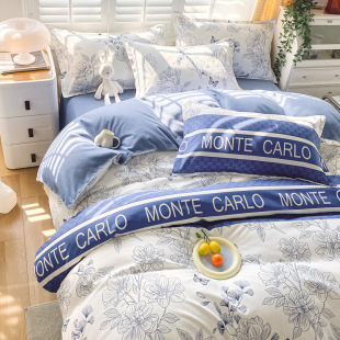 Customized direct sales brushed aloe vera cotton cartoon simple print four-piece set student bedding dormitory three-piece set
