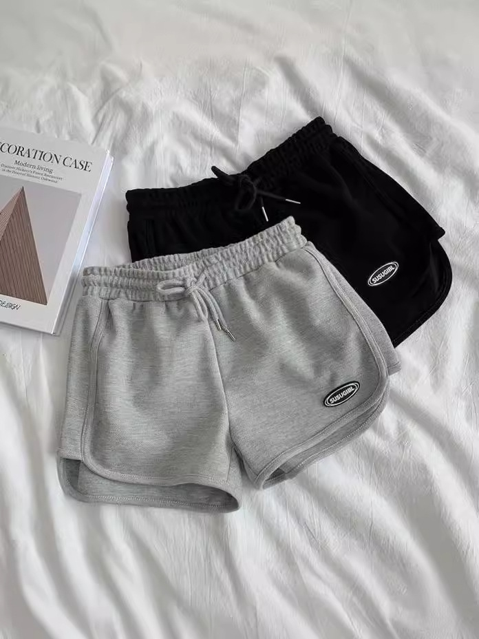 Pantalones cortos deportivos de tiro alto para mujer de poliéster y seda de hielo, ligeramente elástico