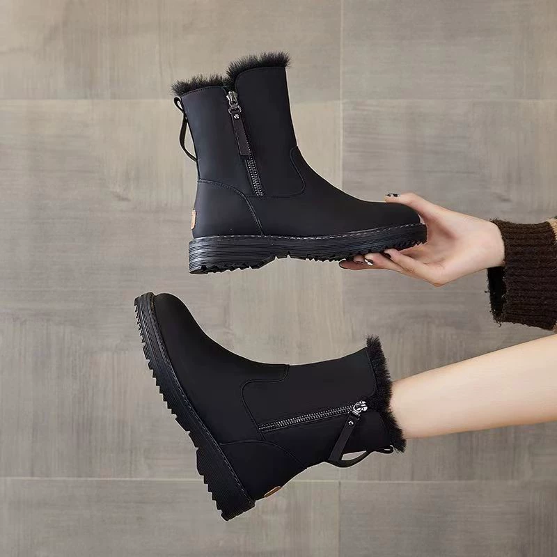 Ботинки в стиле Martens, утеплённые мехом, нескользящая подошва, зимние сапоги на молнии, для мамы