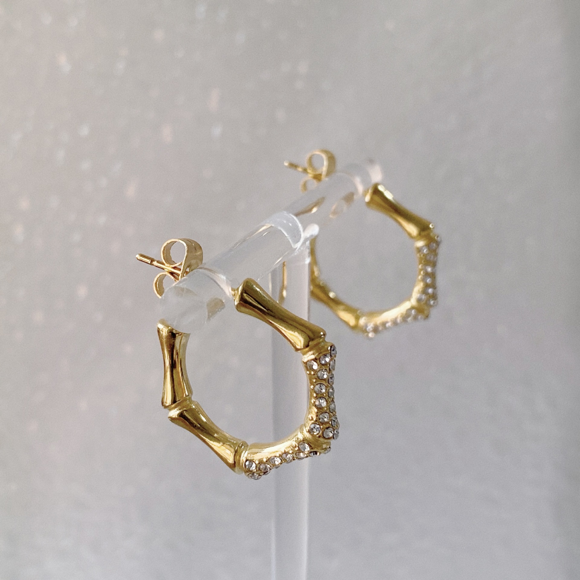 Titanium Steel Material 18K Gold Plated Plating 1 Pair Retro Hexagon Titanium Steel Plating Inlay Zircon 18k Gold Plated Earrings