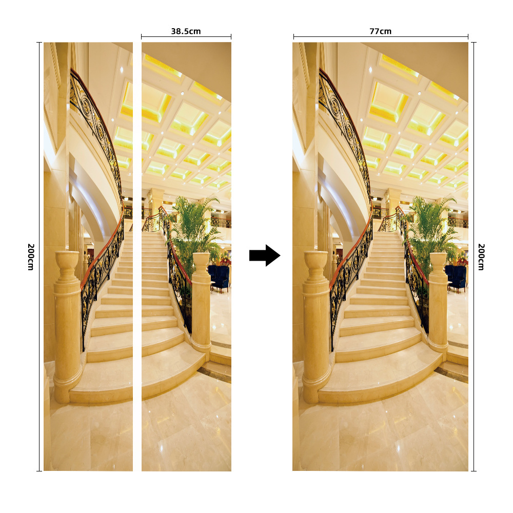 Pegatinas para puertas 3D respetuosas con el medio ambiente, autoadhesivos, fabricantes de origen al por mayor, patrones populares transfronterizos de alta definición, adhesivos para puertas impermeables, a prueba de aceite y antiincrustantes