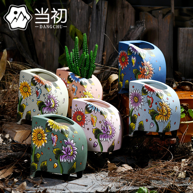 Yanxi Basin Dehua Porcelain Chinese Style Sunflower Old Pile Pottery Basin Ceramic Fleshy Plant Hand-painted Flower Pot Flower Ware Yanxi Basin Dehua Porcelain Chinese Style Sunflower Old Pile Pottery Basin Ceramic Fleshy Plant Hand-painted Flower Pot Flower Ware