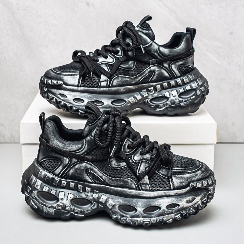 老爹鞋男款小众设计高级感春夏季厚底增高鞋子复古做旧休闲运动鞋