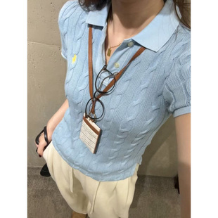 High Quality~2025 New Summer Style Classic Embroidered Polo Collar Short-Sleeved Knitwear Women's Slimming Look T-Shirt Top