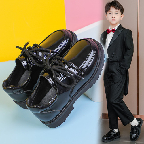 Boys' Soft Sole Leather Shoes Spring and Autumn New Arrival Black Children's Medium and Large Size School Performance Shoes