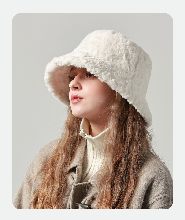 Nouveau chapeau de pêcheur à grosse tête pour femme en hiver, version coréenne chaude, petit chapeau polyvalent et mettant en valeur le visage, chapeau de bassin en peluche d'automne et d'hiver_voghion.com