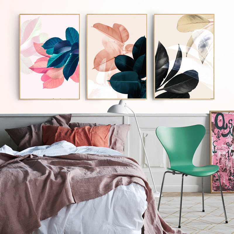 Nordic Poster Hanging Colorful Plant Leaves Living Room Decorative Canvas Painting Core Simple Wall Art_voghion.com
