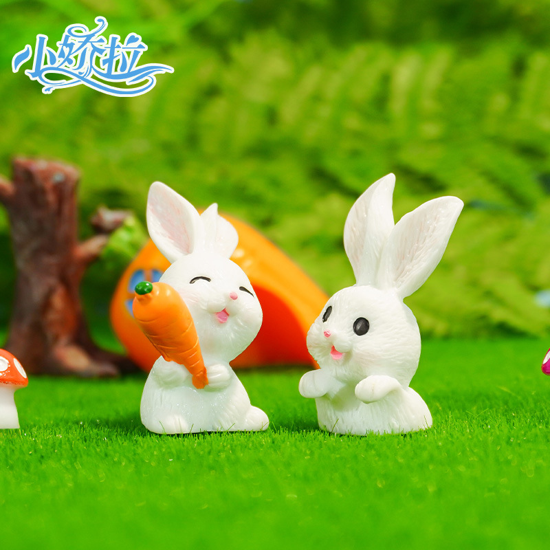 Conejo lindo jardinería resina accesorios accesorios micro paisaje lindo animal dibujos animados conejito zanahoria casa adorno del año del conejo