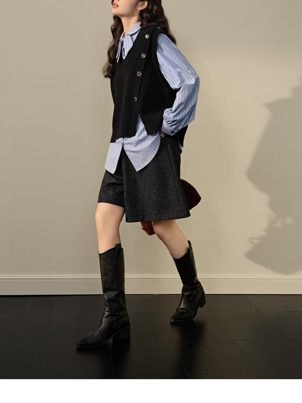 阔色法式蓝色条纹长袖衬衫女2025秋季新款学院风穿搭衬衣上衣春|undefined