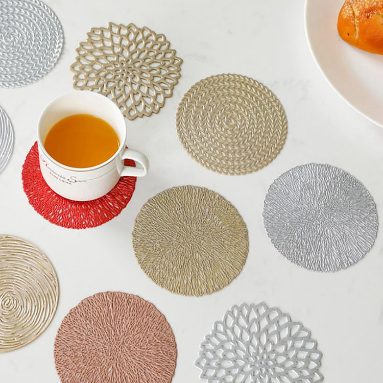 电商货源PVC杯垫隔热杯垫烫金镂空轻奢高级感隔热垫装饰餐桌现货