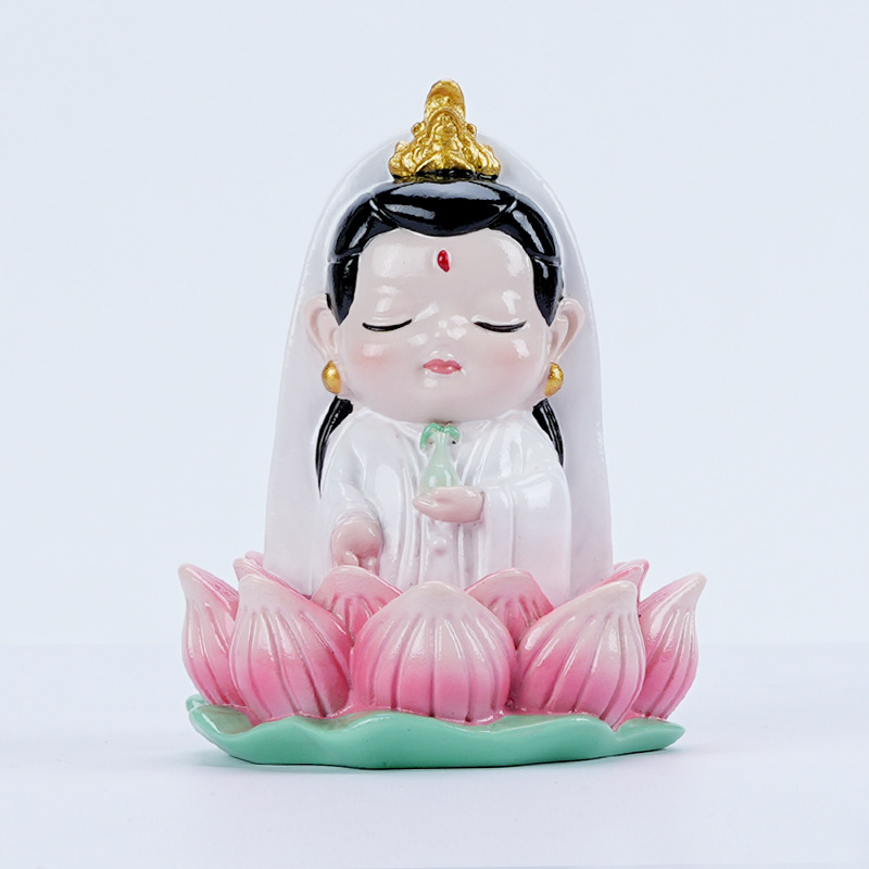 Estación de trabajo creativa Adoración a la estatua de Guanyin Buda Pequeño Dios de la riqueza Mesa de automóviles Pequeños adornos Guozhao Meditación Regalo de curación