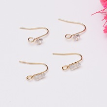 保色14K浅金色镶嵌锆石耳钩diy手工制作耳饰品简易耳环勾配件批发