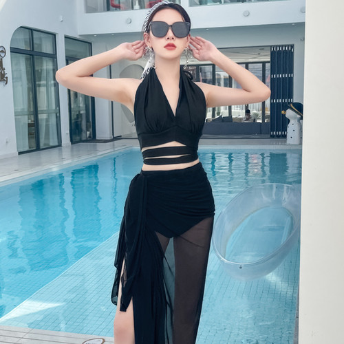 2024 Korean ins style sexy swimsuit female fairy bikini three-piece set breast tightening internet celebrity slimming swimsuit