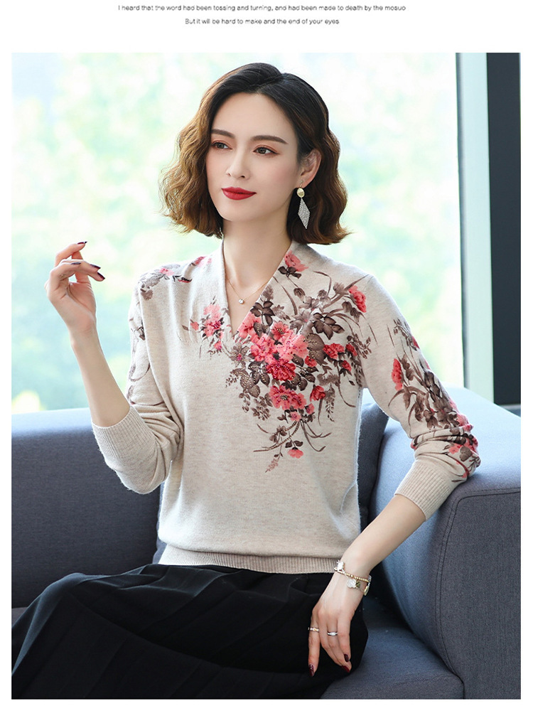 E5920 880K ÁO LEN NỮ TAIRYA ÁO LEN DÁNG ÔM BODY GỢI CẢM SEXY MÙA XUÂN THU ĐÔNG TRUNG NIÊN HỌA TIẾT HOA CỔ CHỮ V THỜI TRANG NỮ G03 SẢN PHẨM MỚI