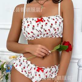 2025欧美比基尼抹胸分体泳装高腰系带性感泳衣两件套bikini女