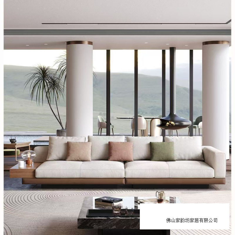 Italian-Style Simple and Comfortable Cotton and Linen Fabric Sofa, Song-Style Aesthetic Minimalist Living Room Large Flat-Floor Reception Guesthouse Sofa