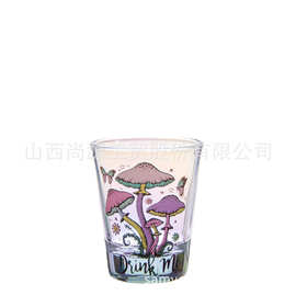 定制各种小容量白酒杯酒吧子弹烈酒杯蘑菇贴花小酒杯玻璃杯