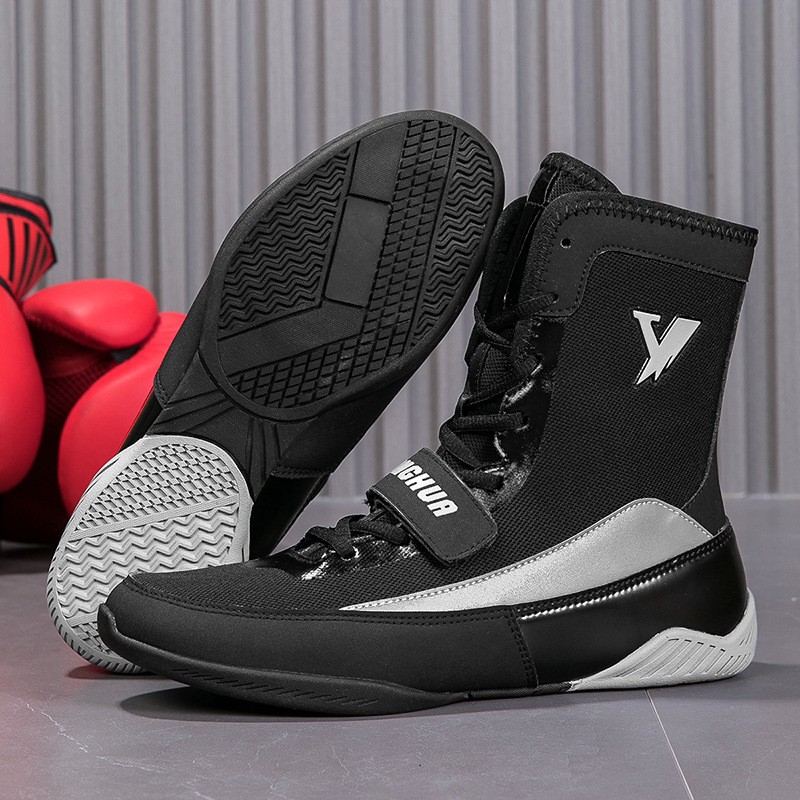 Fábrica directa de zapatos de lucha libre, zapatos de boxeo de entrenamiento de interiores, zapatos de boxeo de alto tamaño transfronterizos