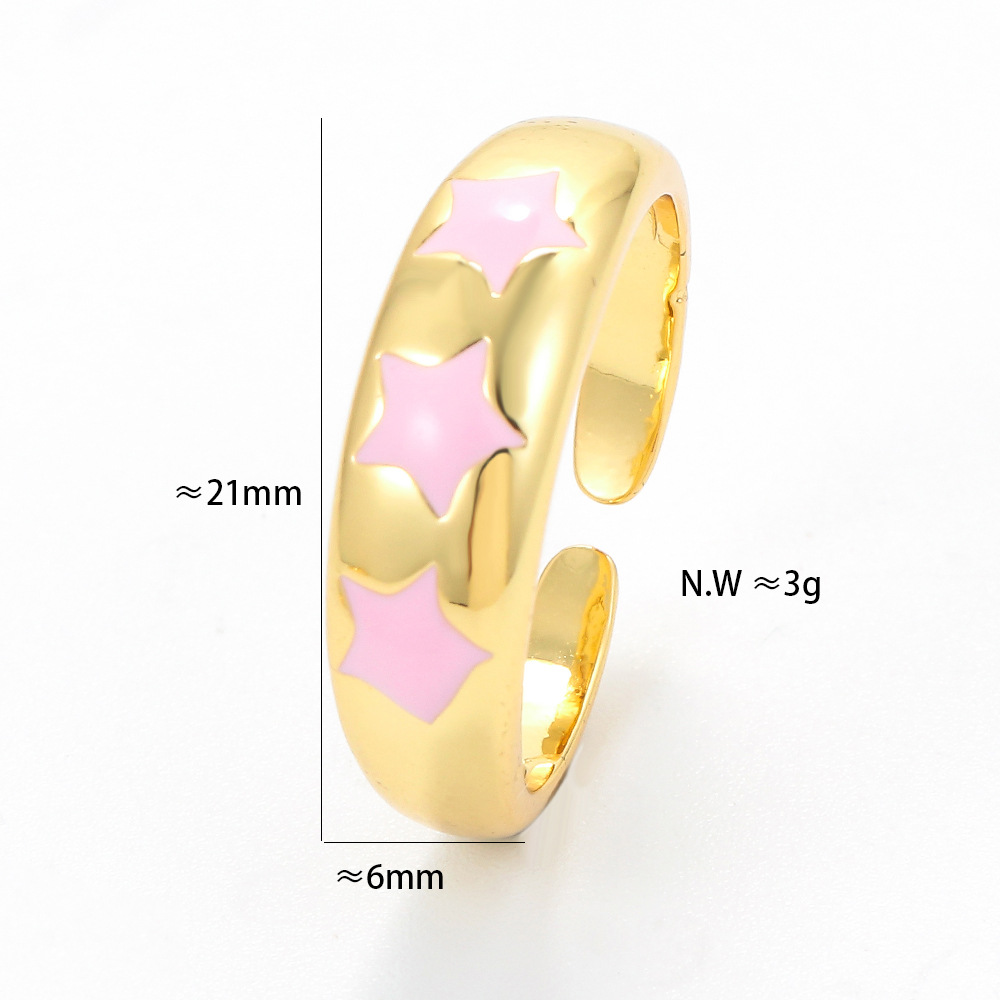 Fashion Style Simple Retro Five-pointed Star Color Oil Drop Geometric Copper Ring Wholesale Nihaojewelry