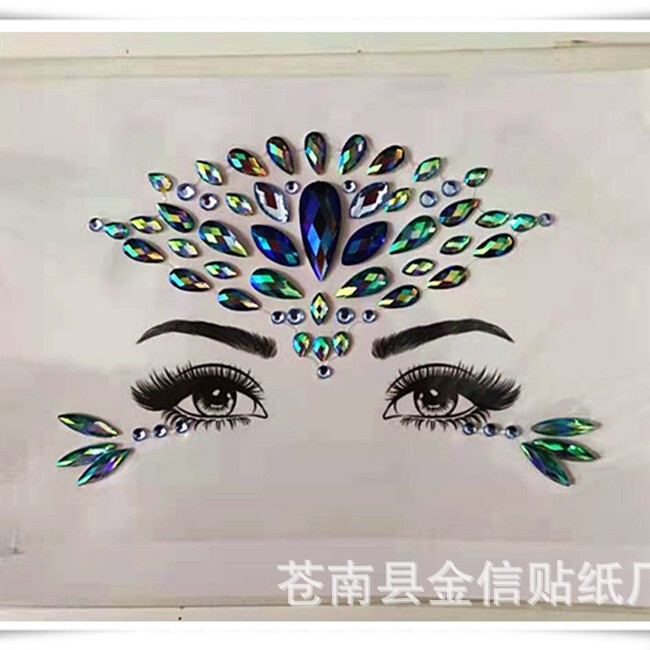 Trendy Cross-Border Popular Stage Performance Halloween Face Stickers with Rhinestones, Red Cos Diamond Stickers, Glittering Diamond Stickers, Horror Scars