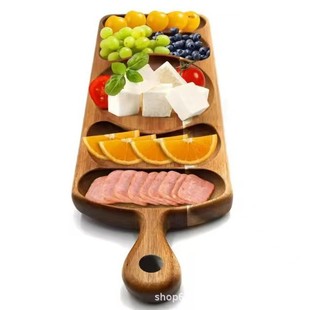 Wooden Cheese Plate with Handle, Solid Wood Steak Plate with Compartments, Acacia Wood Snack Plate, Snack Plate