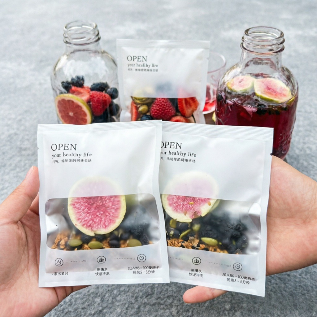 Summer Fruit Tea Lemon Mint Sweet Plum Herbal Blend Refreshing Iced Tea 20g Pack in use
