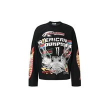 JW324美式复古街潮男女款高级感抽象图案设计男式华夫格长袖T恤