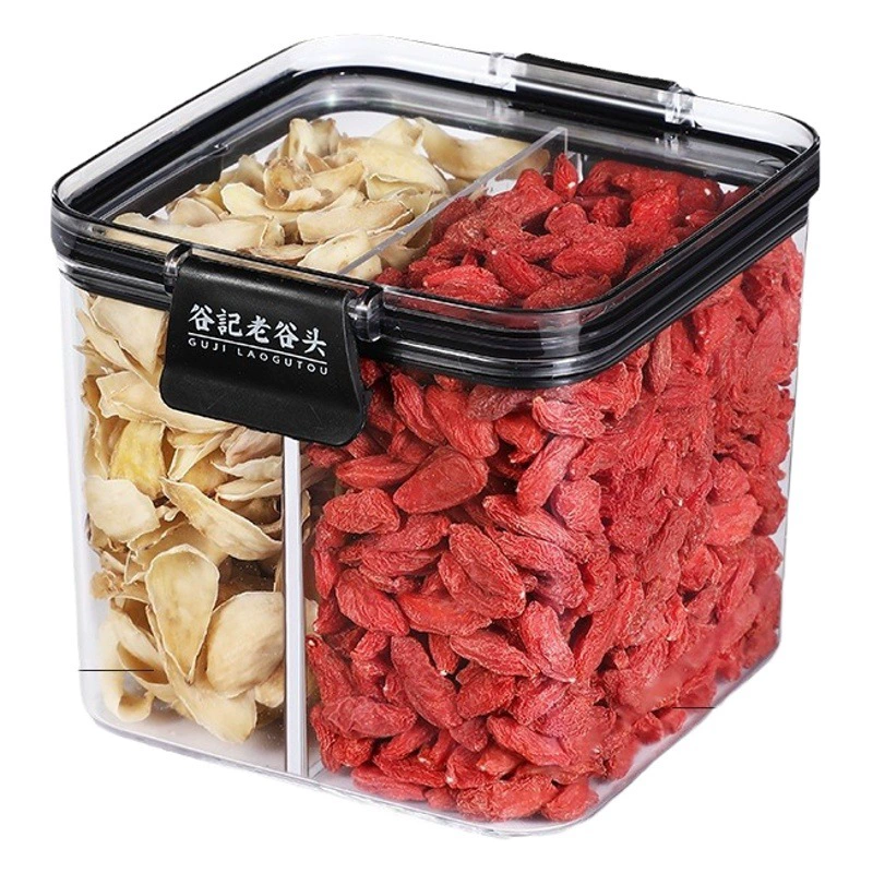 Герметичная банка с отделением, ящик для хранения ароматического чая, банка для хранения пищевых продуктов, банка для сухих товаров, квадратная прозрачная банка для хранения с крышкой