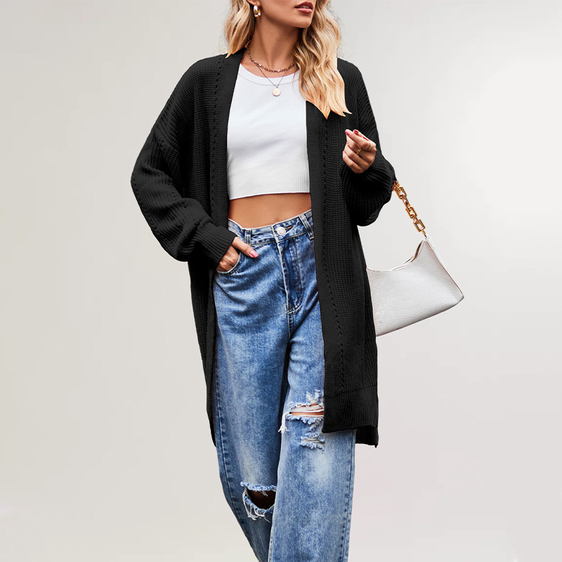 Suéter Nuevo de Otoño e Invierno 2025 para Mujer, Estilo Europeo y Americano, Color Sólido, Cárdigan Holgado de Punto con Bolsillos, Chaqueta