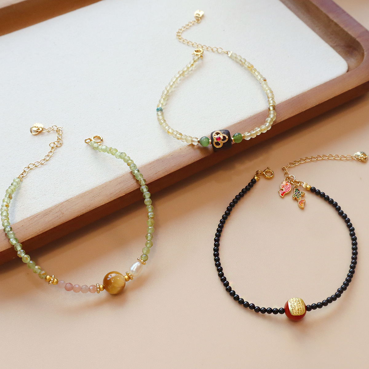 Natural Peridot & Golden Rutilated Quartz Layered Bracelet For Women_voghion.com