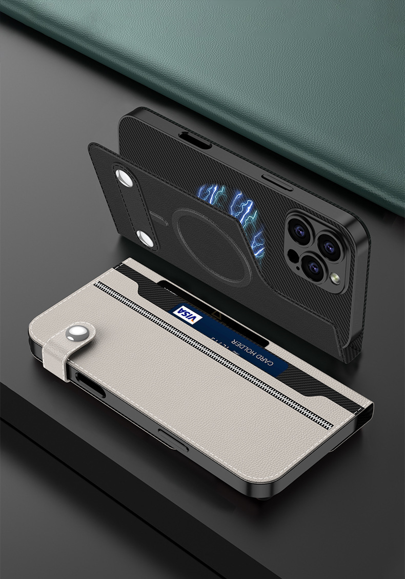 Ốp lưng từ tính iPhone 16 Pro Max kèm bao đựng thẻ nắp gập — Tách từ tính-nâu cà phê, Từ tính tách màu đen mát mẻ, Mô hình sợi carbon tách từ tính, Tách từ-màu xám titan chi tiết 13