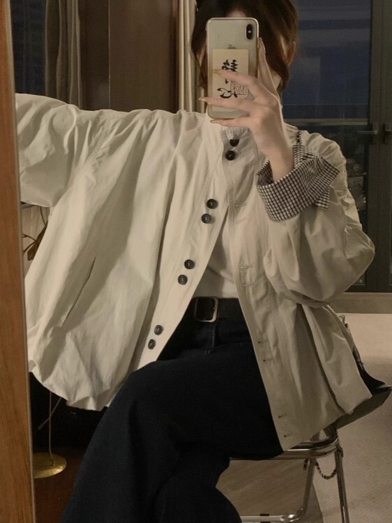 早秋韩系花苞立领外套女款秋季新款巨好看的宽松工装短款风衣夹克|undefined