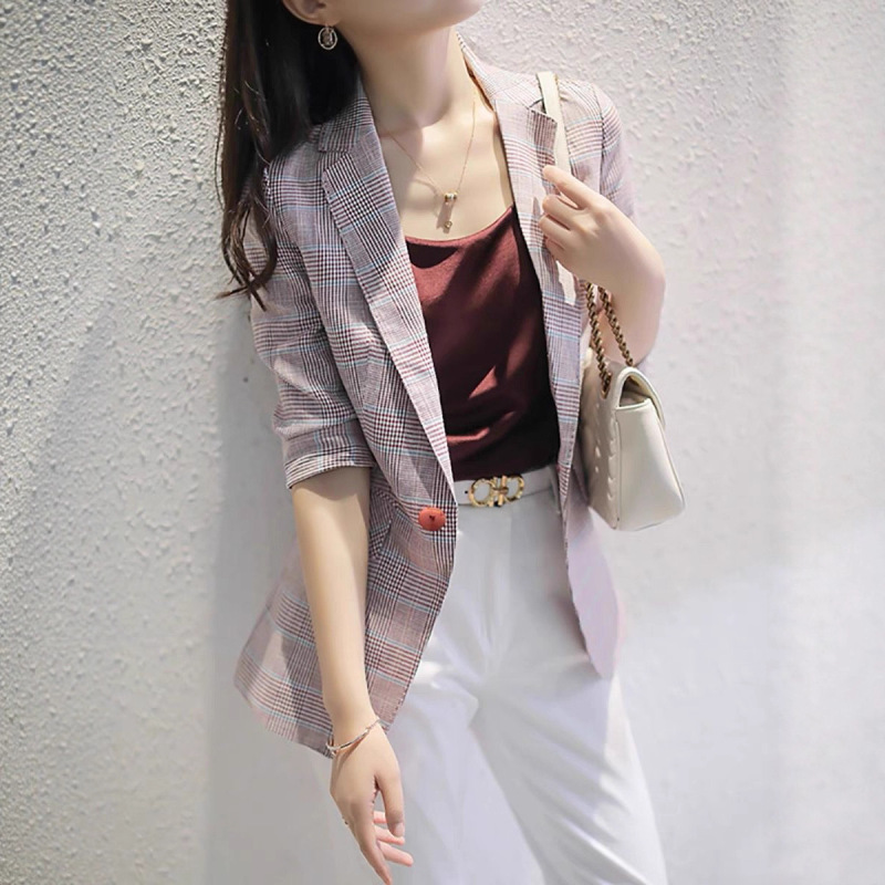 New Plaid Blazer Women's Spring and Summer Thin Casual British Style Short Suit Women's Tops New Plaid Blazer Women's Spring and Summer Thin Casual British Style Short Suit Women's Tops
