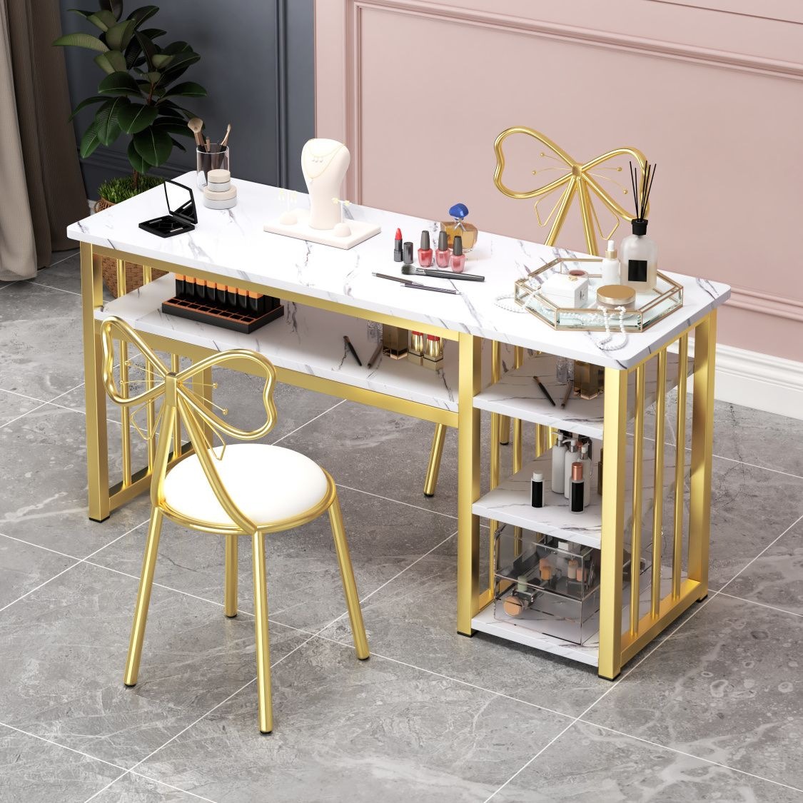 Single and Double Luxury Nail Salon Tables, Trendy Rectangular Nail Tables, Modern Minimalist Double-Layer Nail Stations