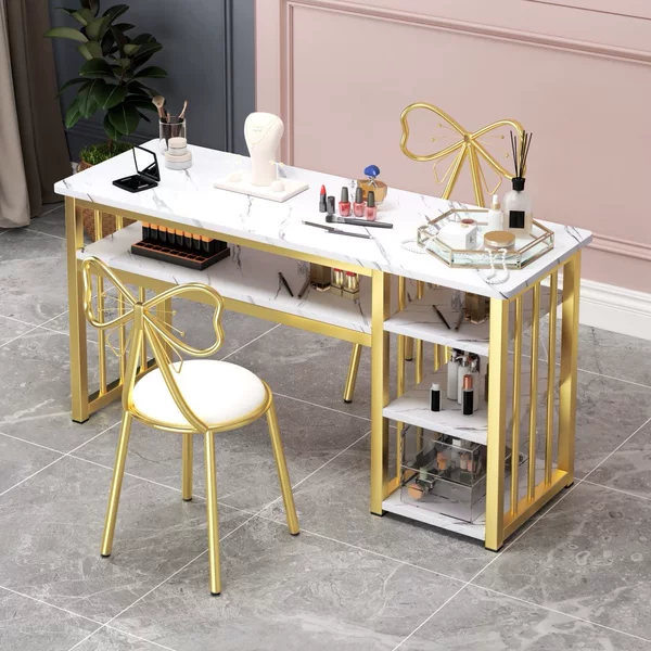 Single and Double Luxury Nail Salon Tables, Trendy Rectangular Nail Tables, Modern Minimalist Double-Layer Nail Stations