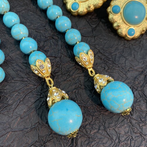 Minan medieval vintage retro style beaded fashionable temperament exquisite and elegant large long necklace earrings