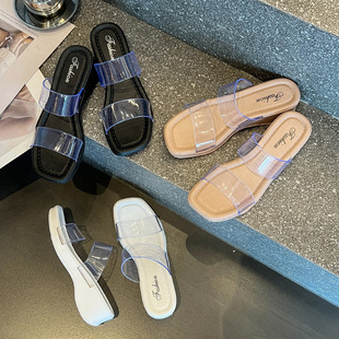 Women's summer new transparent double-strap wedge slippers home non-slip fashionable all-match outdoor slippers