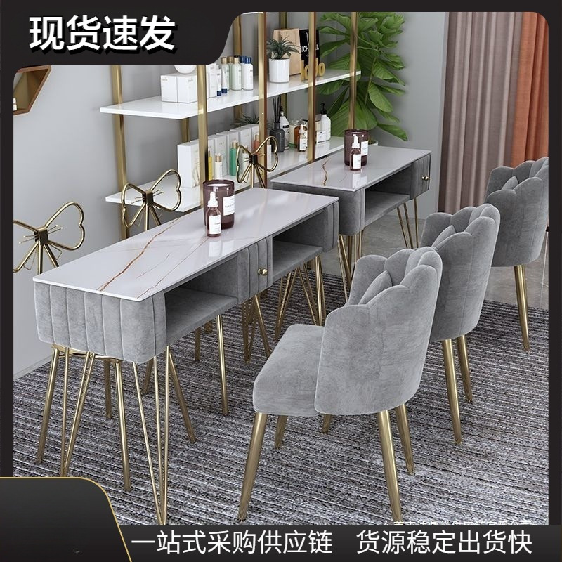 Economical single and double person manicure table and chair set, light luxury marble, popular on Instagram, Nordic double-layer table