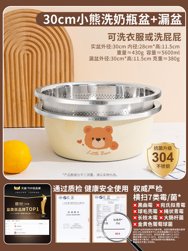 30cm 곰대야 + 30cm 배수바구니 [304 스틸] 3세대