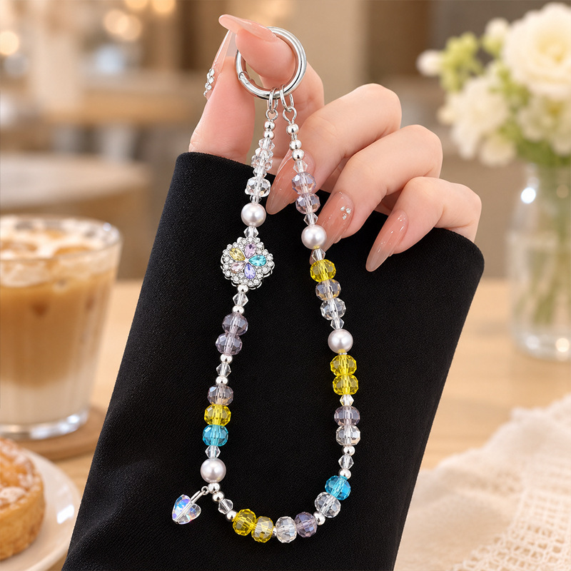 Gradient wheel crystal flower phone chain, high-end and exquisite cubic zirconia pendant, car keychain, bag charm, wholesale Gradient wheel crystal flower phone chain, high-end and exquisite cubic zirconia pendant, car keychain, bag charm, wholesale