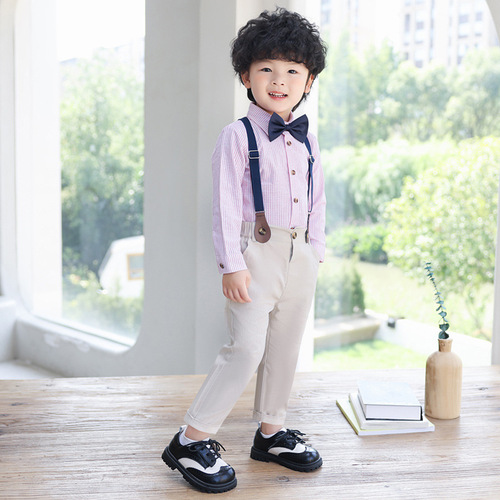 Children's strap pants set autumn and winter for middle and small children kindergarten performance host dress suit for boys performance