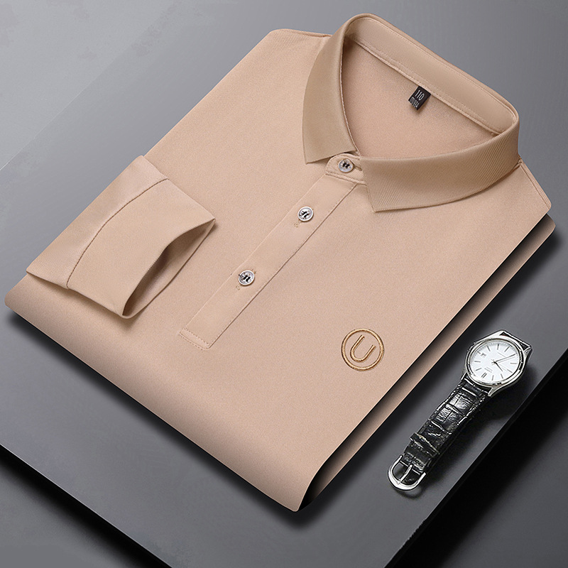 Camiseta Polo de Manga Longa 2024 para Homens Primavera Outono Marca da Moda Camisas Polo Soltas Masculinas Camisa Versátil de Algodão Casual Camiseta Top_voghion.com