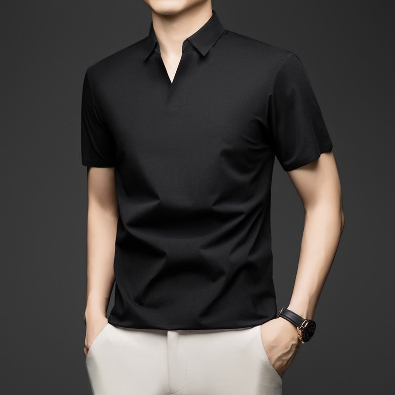 New Business Lapel Men's Polo Shirt, Fashionable Casual Ice Silk Short Sleeve Nylon Spandex Quick-Drying Multi-Color T-Shirt, High Quality
