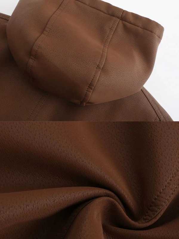 PU chaqueta de cuero de los hombres engrosada chaqueta de la motocicleta uniforme de béisbol ropa acolchada sombrero parka desmontable