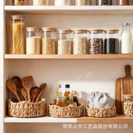 跨境水葫芦草编收纳篮花边款零食水果收纳盘化妆品储物筐蔬菜篮