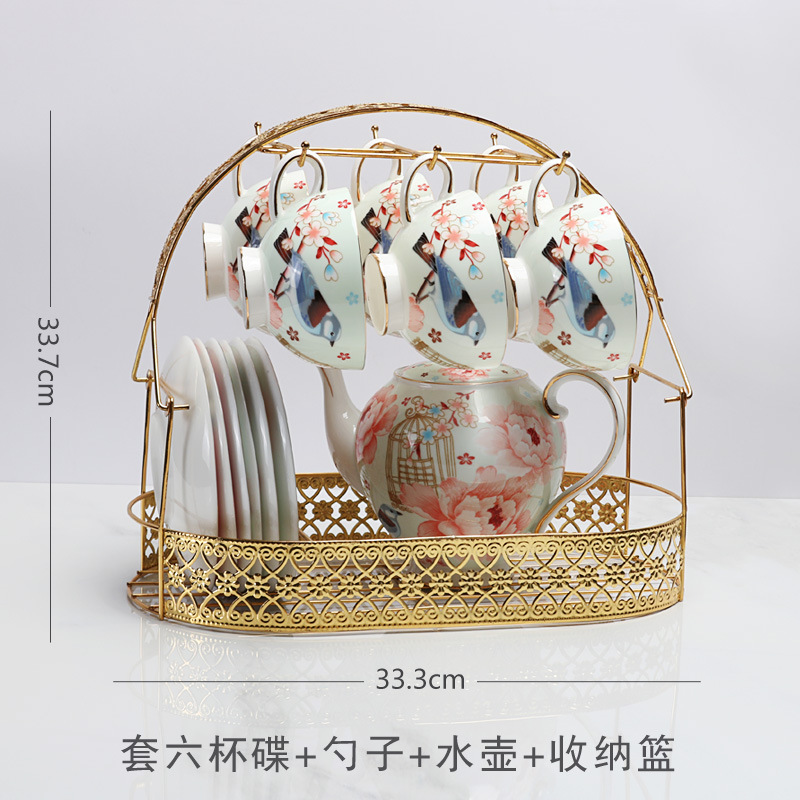 Nuevo juego de tazas y platillos de café de flores de té de flores retro, fresco y moderno, juego de té de la tarde británico, caja de regalo, taza de agua