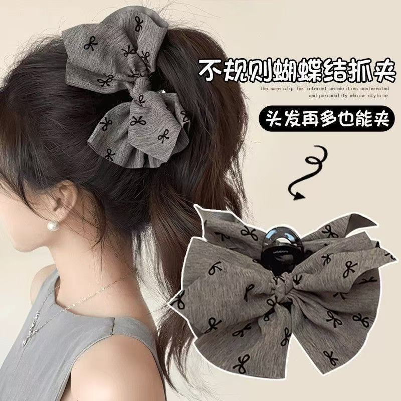 新作レトロ韓国風布製リボン三角ヘアクリップ、女性用大型ヘアクリップ、後頭部の髪量が多い方用シャーククリップ|undefined