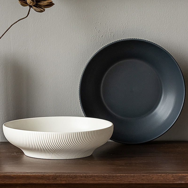 Fulan serie placa profunda estilo nórdico ins estilo exquisito color sólido plato de sopa de cerámica plato de ensalada plato doméstico ligeramente defecto