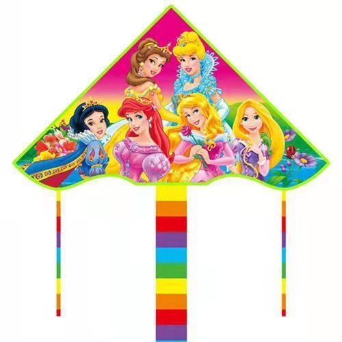 New Checkered Fabric Bent-Edge Triangular Kite for Children with Princess and Puppy Team Cartoon Pattern, Weifang Kite Wholesale