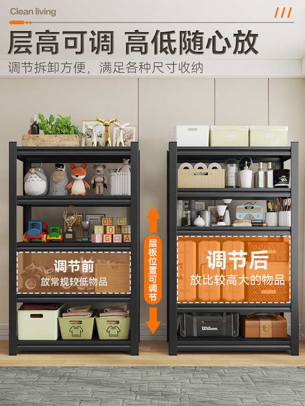 家庭用棚の多層棚を厚くして、鋼製の床に落ちたバルコニー収納倉庫の地下室の商用スーパーの鉄棚を置く|undefined